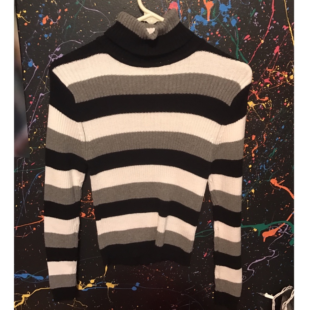 Black white and gray striped turtleneck